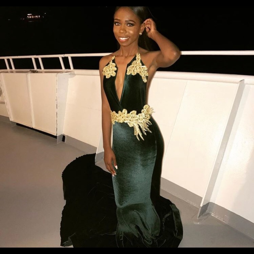 Green Velvet prom dress!